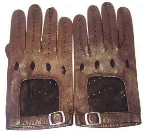 Handschuhe Leder braun im Biker-Style - freie Handrücken und Lochmuster - NEU