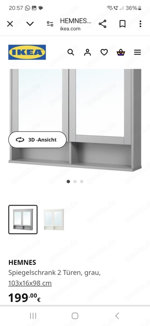 Ikea HEMNES Spiegelschrank 2 Türen, grau, 103x16x98 cm