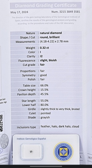 Investmentmöglichkeit: Natürlicher Diamant 0.32ct