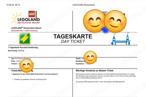 2x Legoland Lego Land Tickets Günzburg 13.07.24 Freizeitpark