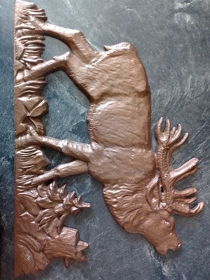 Wandbild Relief -röhrender Hirsch