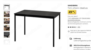 Esstisch IKEA SANDSBERG, 110x67 cm, 1 Woche benutzt, -30% Rabatt - Schnäppchen, NP 49 