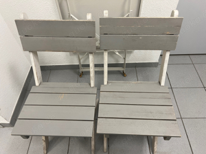 Gartenmöbel Metall Klapp Tisch mit zwei Holz Stühlen Bild 4