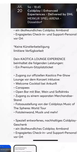 Coldplay 2x Tickets VIP Merkur Tribüne Düsseldorf 20.7. 