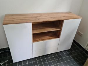 Schönes Sideboard 140 cm, Weiß Hochglanz, Holzoptik, wie neu