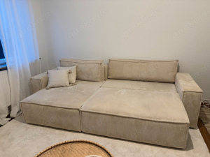 Beige Cord Couch   Sofa mit Schlaffunktion und Bettkasten 