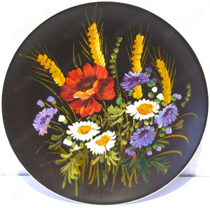 Wandteller Zierteller mit Blumenmotiv - Porzellan handbemalt - Durchmesser: 26,5 cm