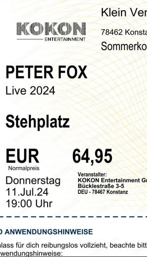 2x Tickets für ausverkauftes Peter Fox Open Air in Konstanz, 11.07.2024