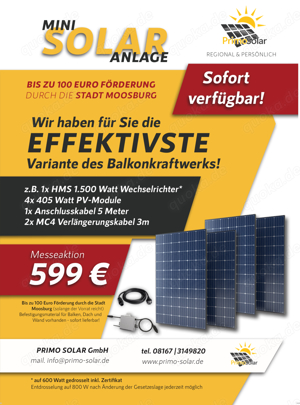 Balkonkraftwerk 4 x 405 Watt Hoymiles HM-1500 (gedrosselt auf 800Watt)