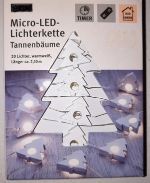 1 Mikro-Led-Lichterkette mit weissen Tannenbäumen aus Holz, neu
