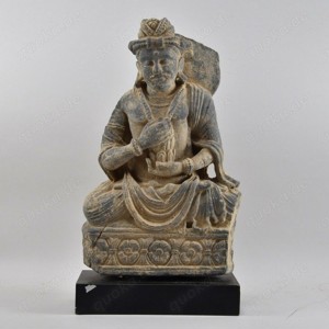 Skulptur Baktrien, Zentralasien, Gandhara, Sandstein, weiß, auf Sockel