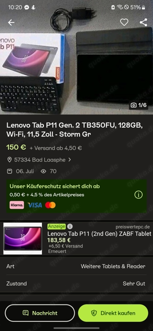 Lenovo Tab P11 Gen. 2 TB35OFU, 128GB, Wi-Fi, 11,5 Zoll - Storm Gr