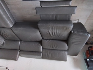 Leder Couch anthrazit mit Hockerteil