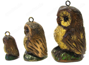 3er Set: Eulen Figuren Miniaturen geschnitzt Handarbeit Holz Bild 2