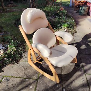 Falto Relax Leder Schaukelstuhl Buche weiß beige, Relaxsessel