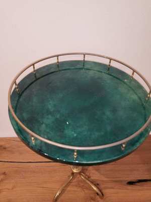 Aldo Tura Messing Bronze Beistelltisch Nachtisch Lammleder Grün 50 60er Jahre Möbel Tische & Stehtis