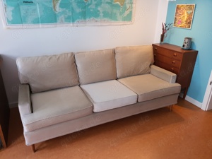 Sofa dänisch Design, Vintage, Samtstoff hell, 180 cm breit