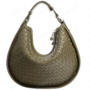 Woven Cow Leather Moon Hobo Bag Olive Green