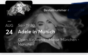 2 Tickets Adele München 24.8 Reihe 1 Block C2 + Hotelübernachtung