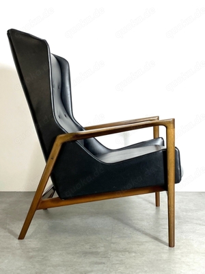 Vintage Mid Century Danish Ib Kofod Larsen Black Wingback Lounge Chair Ottoman