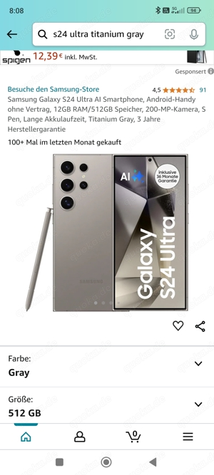 Samsung S24 Ultra Titanium gray 
