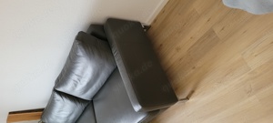 Echtleder Couch 3 Sitzer mit Hocker grau