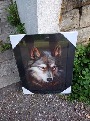 Hochwertiges 3D Effekt Bild auf Holzrahmen - Wolf, 36,5 x 46 cm 