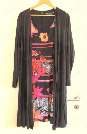 Neues bunt schwarzes Kleid Shirtkleid in Doppeloptik Jacke Gr: 44   46