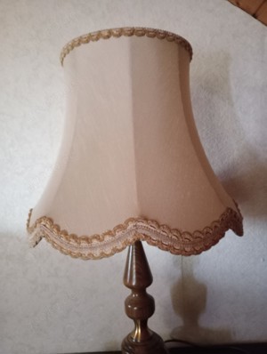 Große Alte Sölken Tischleuchte beige 60er 70er Jahre Holz-Messing Ständer Lampe