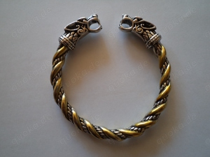 Wikinger Doppelwolf Kopf Manschettenarmband - Nordische Herren Edelstahl Verstellbarer Twist Fenrir  Bild 3