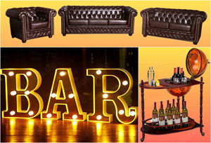 Mobile Miet Bar! Rent a Bar! Chesterfield Event Möbel & Deko Verleih! 1920er Jahre Event Ausstattung