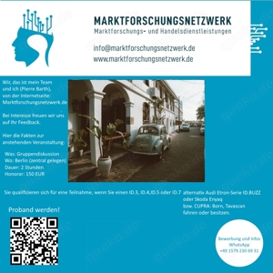 Marktforschung E-Autofahrer in Berlin gesucht Gruppendiskussion gut honoriert