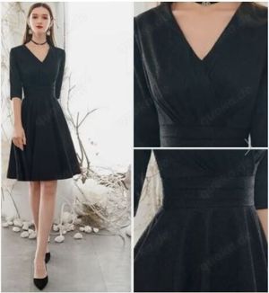 Kleid "Veaul", OVP neu, Satin, schwarz, kurz, A-Linie, V-Ausschnitt, halbarm