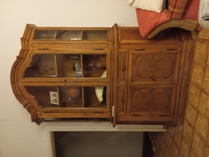 Vitrine Jugendstil antik Massivholz groß braun Eiche