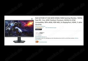 DELL 27" G2724D 165 Hz + Rechnung (04.06.2024) Gaming Monitor