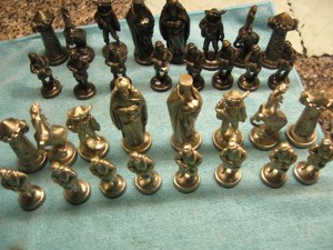 32 Schachfiguren **Metall massiv** sehr selten Handgefertigt