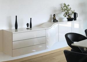 Modernes Designer Hänge-Sideboard   3 teilig   Lackweiß