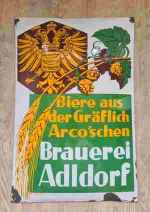 Emailschild Brauerei Adldorf, Selten! Emailschilder Originale