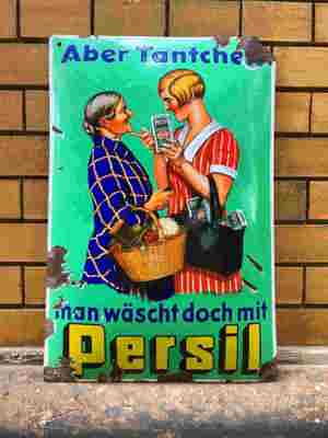 Persil   Aber Tantchen   Seltenes Emailschild um 1930   Henkel Düsseldorf Emailschilder Originale