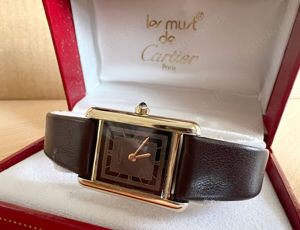 CARTIER MUST DE-DAMENUHR 925-Silber vergoldet Vermeil-Quartzw.-kostenl. Versand!