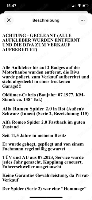 Alfa Romeo Spider 2.0 (Oldtimer) zu verkaufen