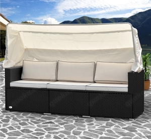 Gartensofa Lounge Liege Sonnendach Strandkorb Sofa Couch Rattan