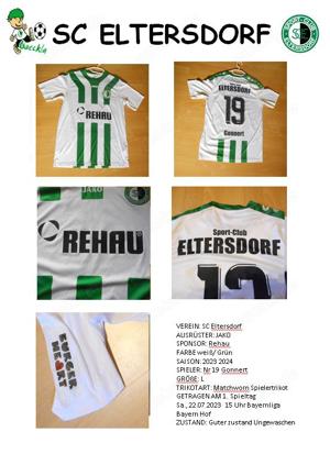 Trikot Matchworntrikot Bayernliga SC Eltersdorf Nr 19 Gonnert  Home