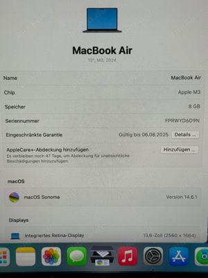 APPLE MacBook Air 13,6 Zoll 256 GB 8 GB RAM Apple M3 MRXV3D A Mitternacht Bild 7