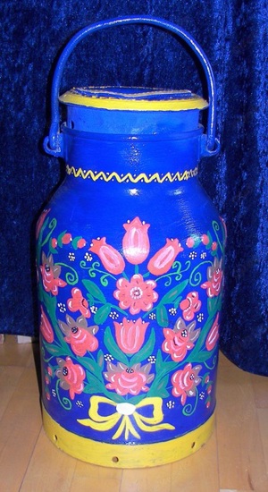 große vintage Milchkanne ca. 52 cm hoch, handbemalt u. mit Deckel Bild 3