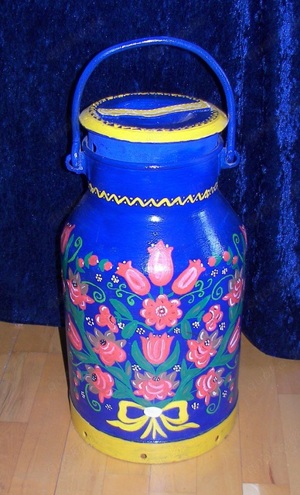 große vintage Milchkanne ca. 52 cm hoch, handbemalt u. mit Deckel Bild 2