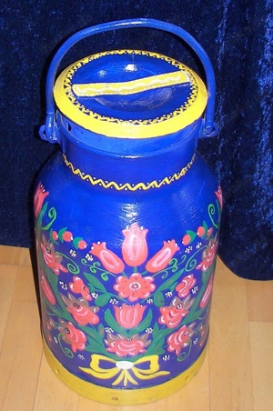 große vintage Milchkanne ca. 52 cm hoch, handbemalt u. mit Deckel Bild 4