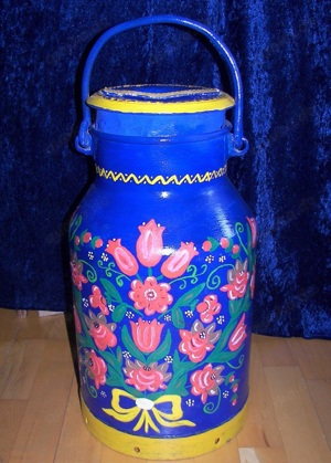 große vintage Milchkanne ca. 52 cm hoch, handbemalt u. mit Deckel Bild 8