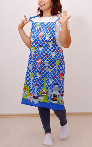 Kittelschürze, Schürze, Größe M, Blau mit Muster