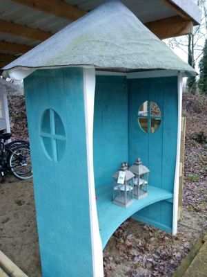 Laubenbank, Rosenbank, Bank mit Dach aus Kupferblech Bild 3